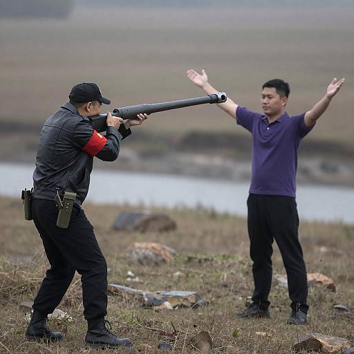 Dramatic Standoff in Grassy Battlefield