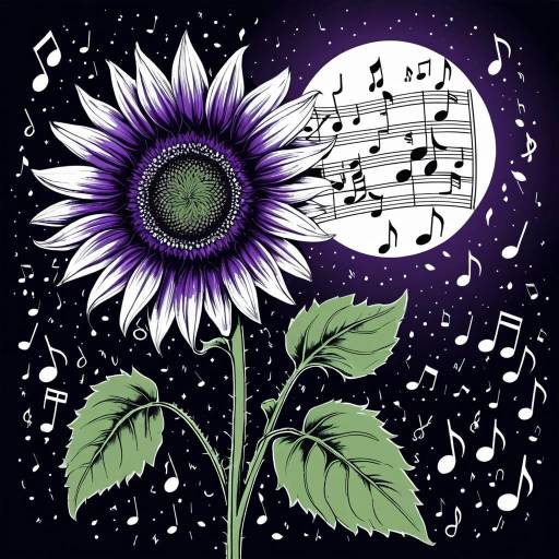 Violet Sunflower with Musical Notes