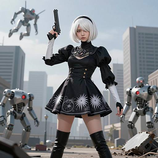 Cyberpunk Cosplayer in Urban Dystopia