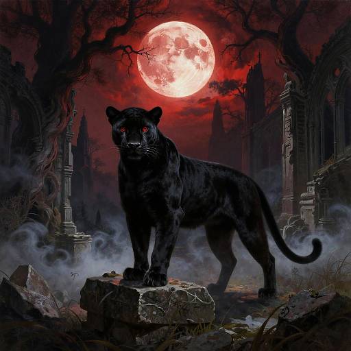 Ruby-Eyed Panther in Gothic Ruins