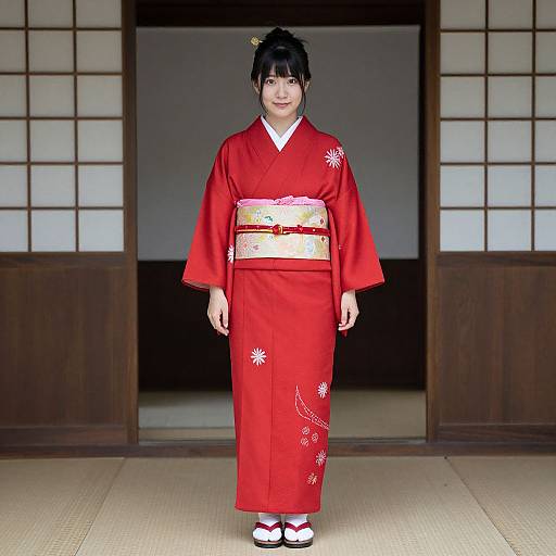 Woman in Red Kimono Traditional Wear