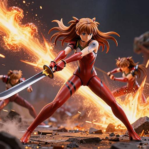 Asuka Langley Soryu Action Figure with Flaming Sword