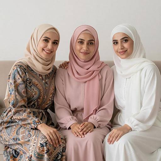 Three Smiling Women in Colorful Hijabs