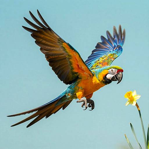Colorful Macaw in Flight with Nature