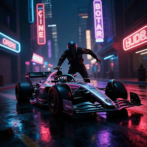 Neon Noir Sci-Fi Formula 1 Scene
