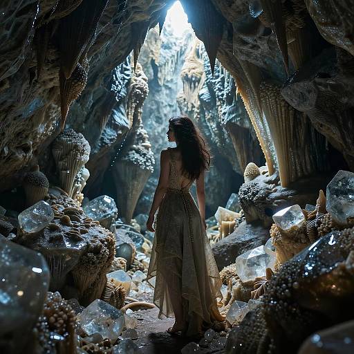 Photorealistic Woman in Crystal Cave