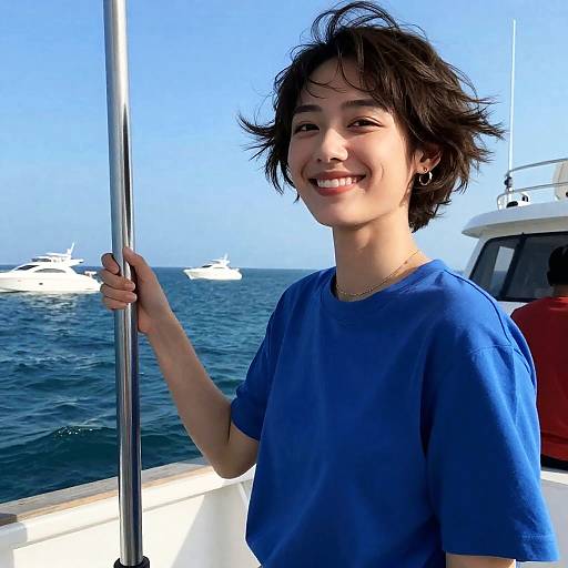 Smiling Woman on Boat Photograph