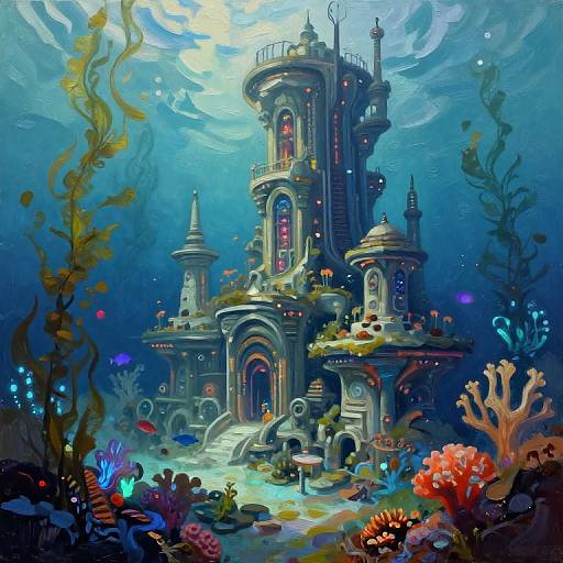Underwater Metropolis in Vivid Impasto