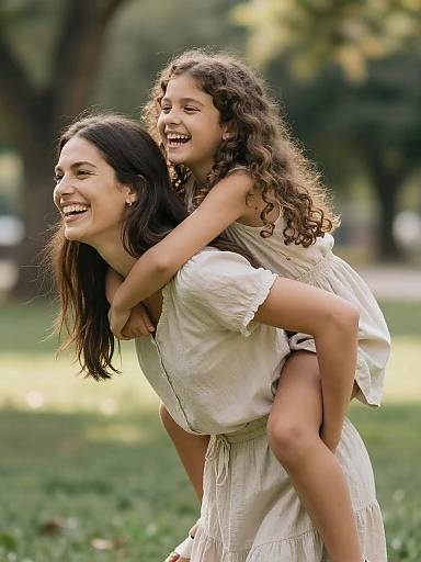 Mother and Daughter Playing in Park