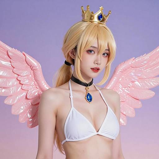 Blonde Cosplayer with Gold Crown and Wings