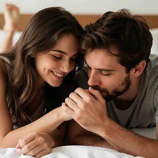 Couple Sharing Intimate Moment on Bed