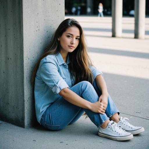 Young Woman Sitting Against Concrete Pillar