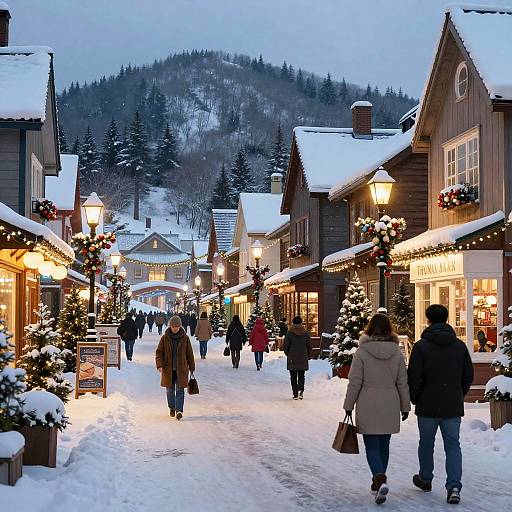 Snowy Small Town Holiday Street