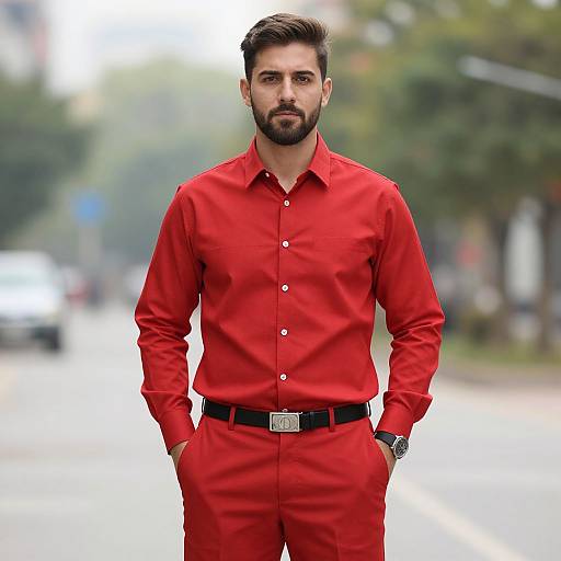 Stylish Man in Red Chinos Outdoors