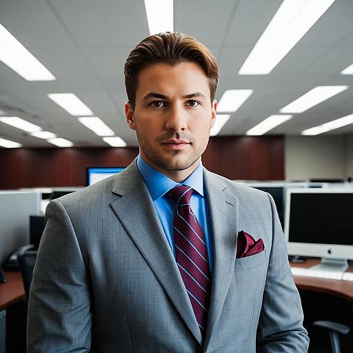 Professional Man in Gray Suit in Office