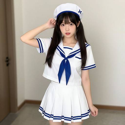 Young Woman in White Sailor Outfit