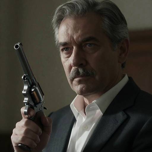 Serious Middle-Aged Man with Revolver