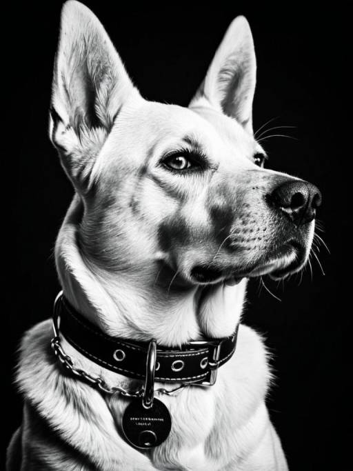 Monochrome Portrait of Muscular Dog with Cropped Ears