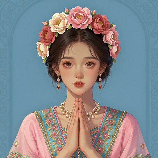 Serene Young Woman with Floral Accents