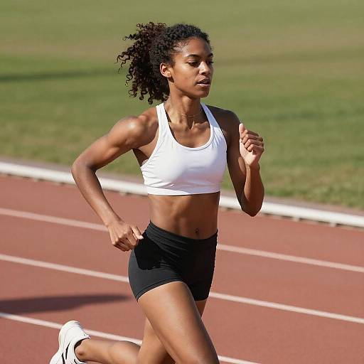 Fit Black Woman Running on Track