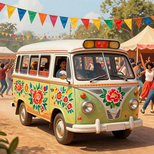 Whimsical Vintage Floral Minibus Festival