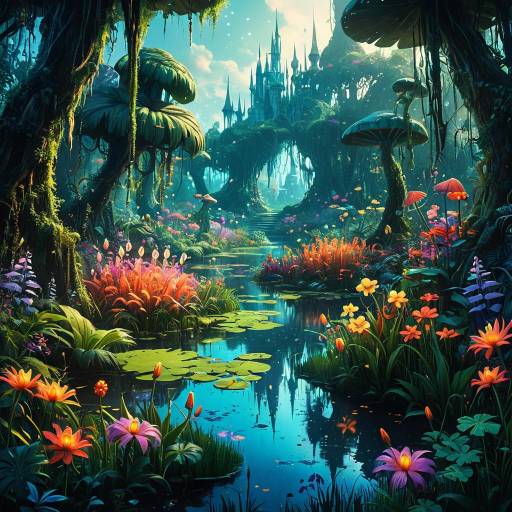 Enchanted Swamp with Glowing Will-o'-the-Wisps