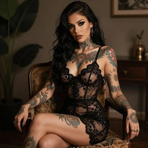 Tattooed Woman in Moody Lighting