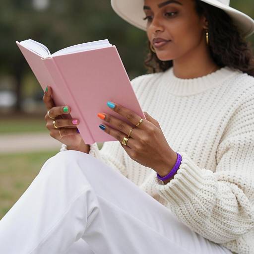 Person Reading Pink Book Outdoors