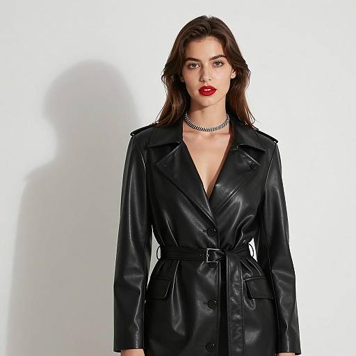 Elegant Woman in Leather Coat Portrait