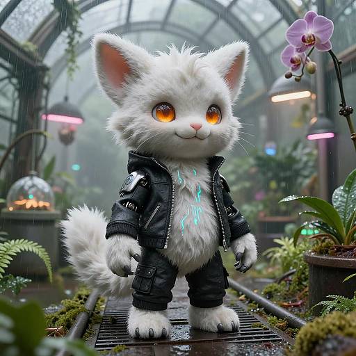 Rainy Cyberpunk Protogen on Mossy Catwalk