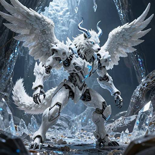 Icy White Wolf Mech in Crystal Cavern