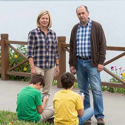 Family Moments by the Lakeside Path