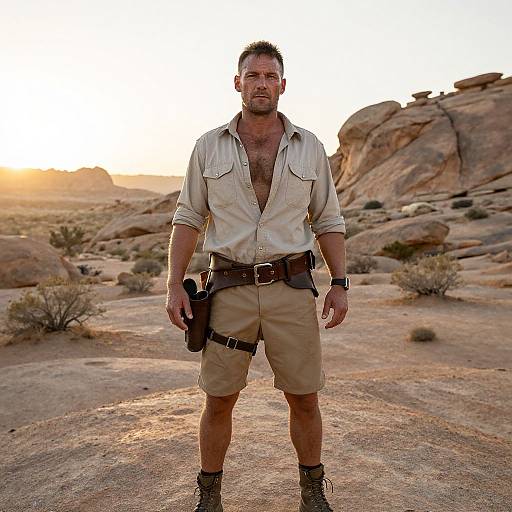 Rugged Male Explorer in Desert