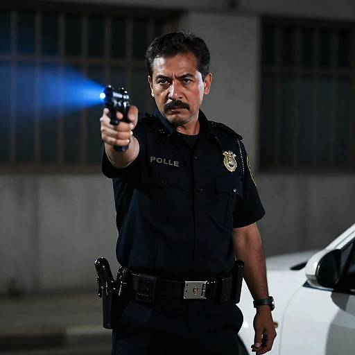 Intense Police Officer at Night