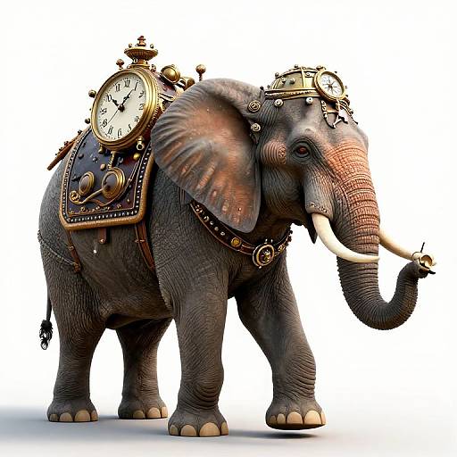Steampunk Elephant with Vintage Clock
