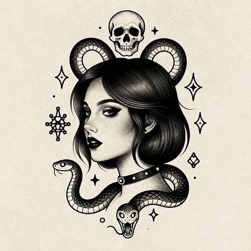Black and White Gothic Woman Tattoo Drawing