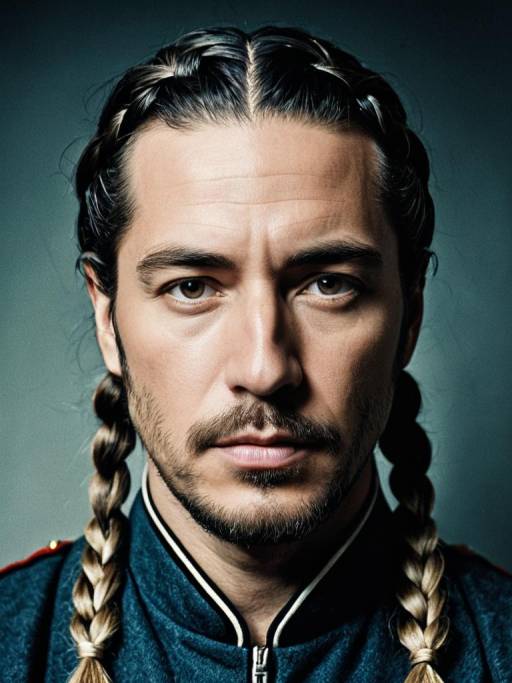 Man with Braided Hairstyle in Costume