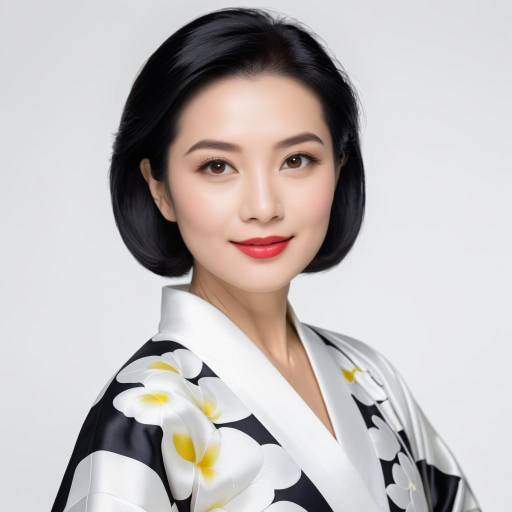 Elegant Asian Woman in Floral Kimono
