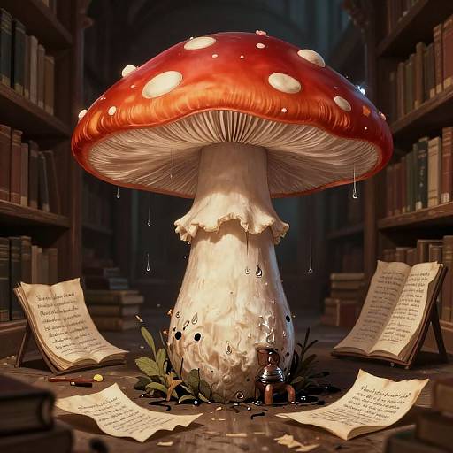 Enchanted Mushroom Library with Sentient Ink