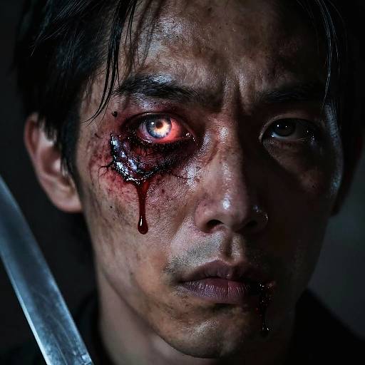 Horror Portrait with Glowing Eye Wound