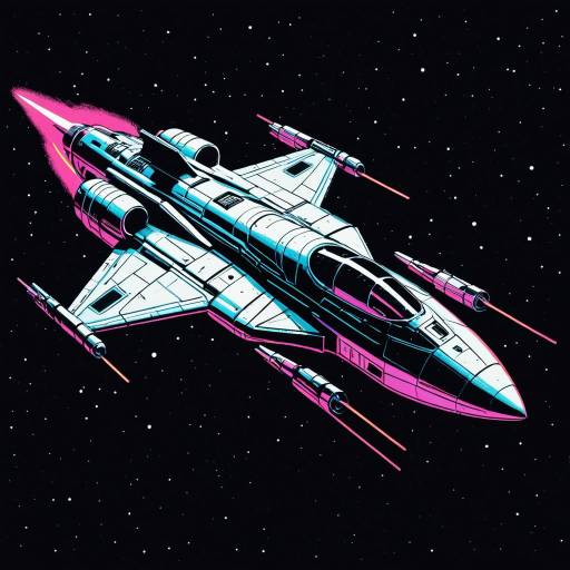 Neon Retro Spaceship in Space