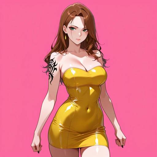 Fierce Cowgirl in Strapless Yellow Dress Fierce Cowgirl in Strapless Yellow Dress