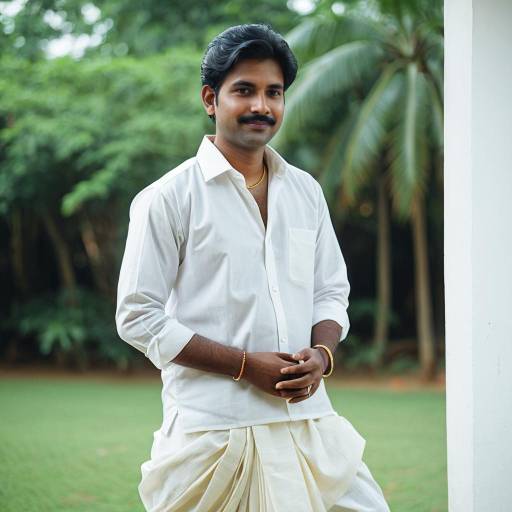 South Indian Man in Traditional White Shirt and Dhoti