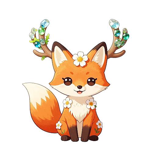 Kawaii Fox with Sea Glass Antlers