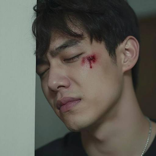 Intense Close-Up of Injured Young Man