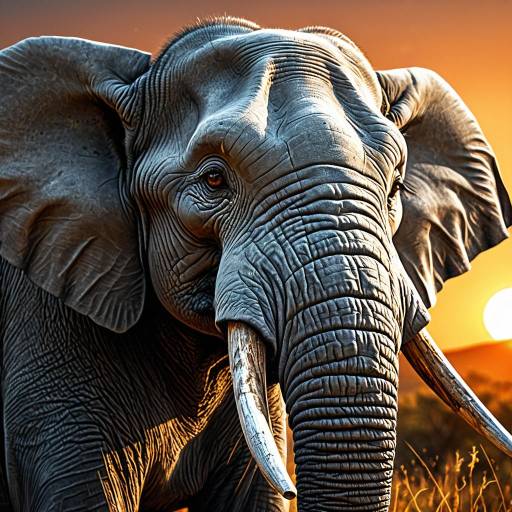 Realistic Elephant Portrait at Sunset