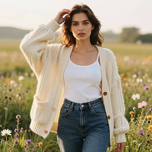 Woman in Casual Chic Floral Meadow