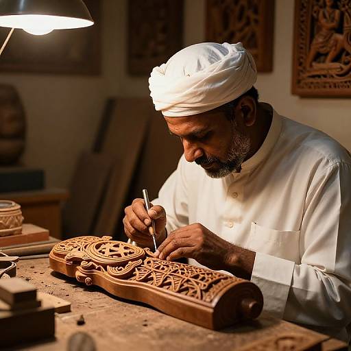 Skilled Artisan Crafting Wooden Sculptures