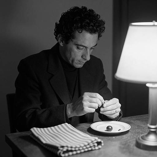 Mysterious Man at Dimly Lit Table