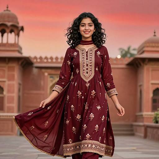 Young Girl in Maroon Rajasthani Salwar
